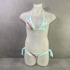 Cia Maritima  2-pc Bikini Size M Blue Bejeweled Hand Beaded Floral Brazilian